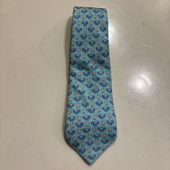 Vineyard Vines Silk Necktie Youth Boy's Crabs Horseshoe Blue Pink Preppy Resort - Picture 1 of 5